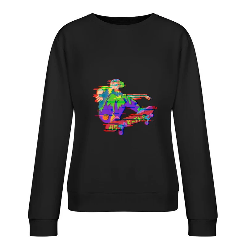 Bunter Skater-Trick in Pixelkunst Damen Pullover Sweatshirt