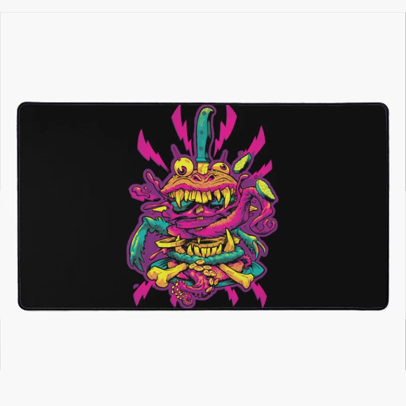 Colorful Grotesque Monster with Knife Desk Mat