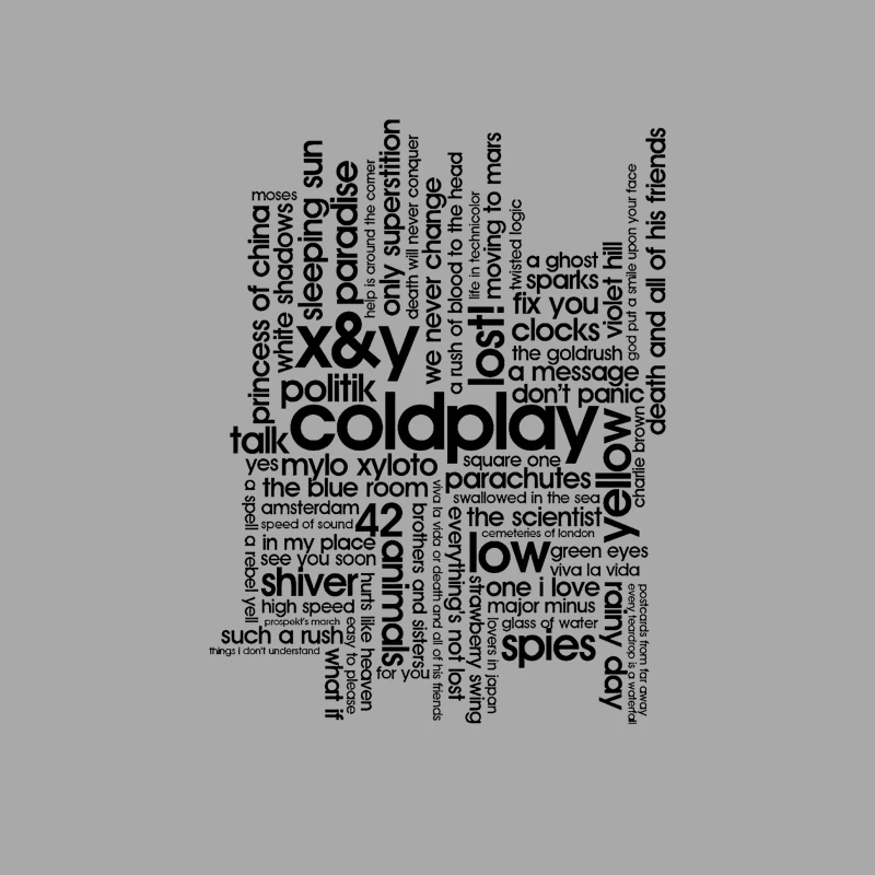 Coldplay Songs Word Cloud Typography Art Male Pullover Hoodie