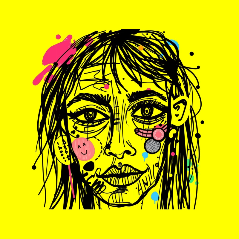 Abstract Colorful Face Illustration Tapestry