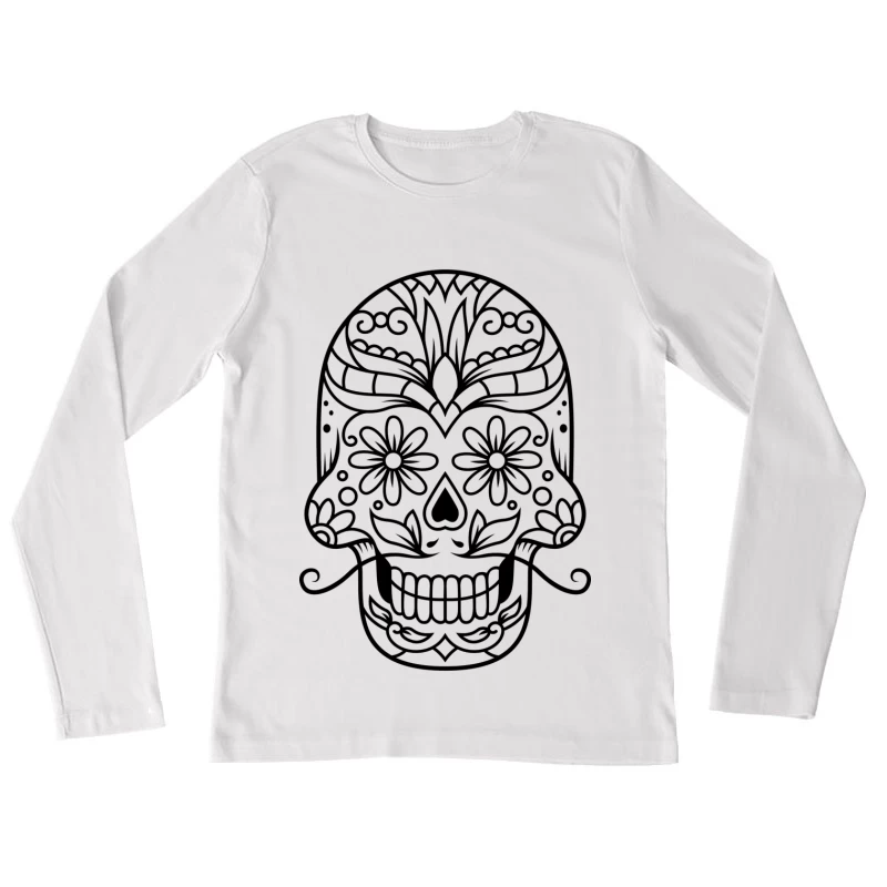 Crâne décoratif coloré et floral Femme Manches Longues T-Shirt