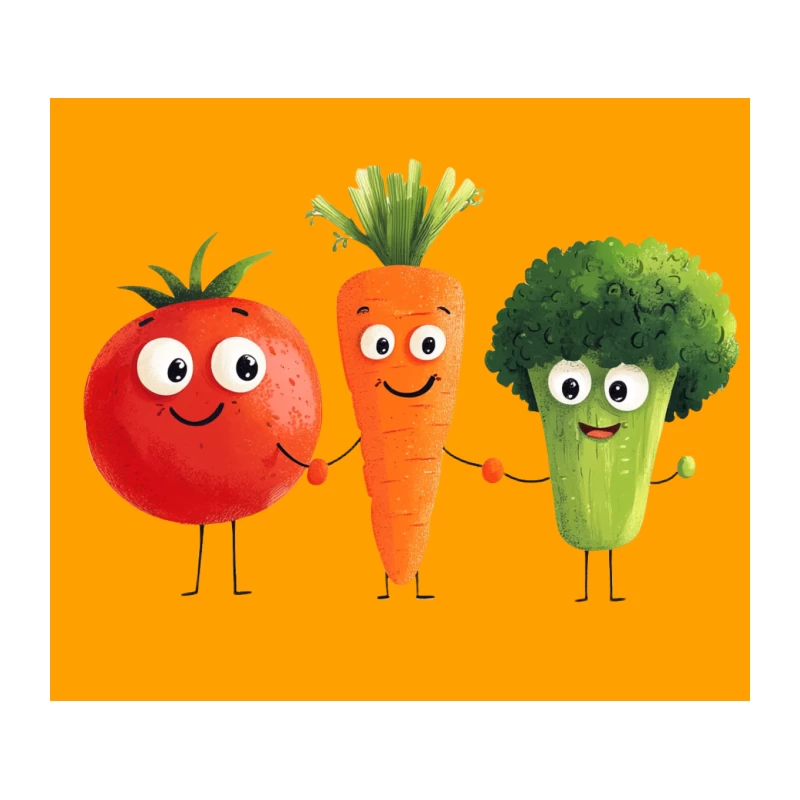 Cheerful Cartoon Vegetables Promote Healthy Eating Tapestry