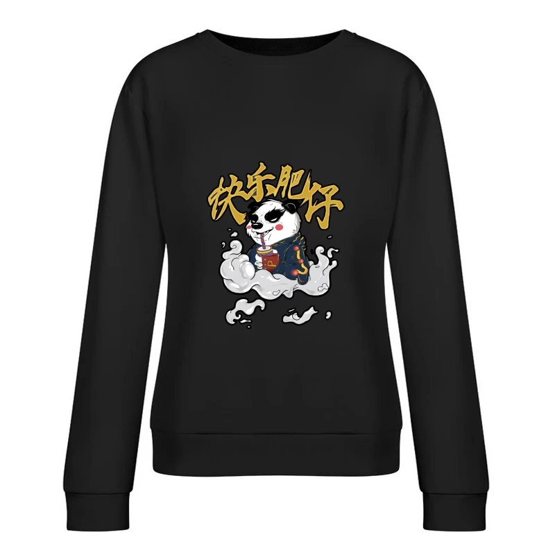 Fröhlicher Panda genießt Getränk Damen Pullover Sweatshirt