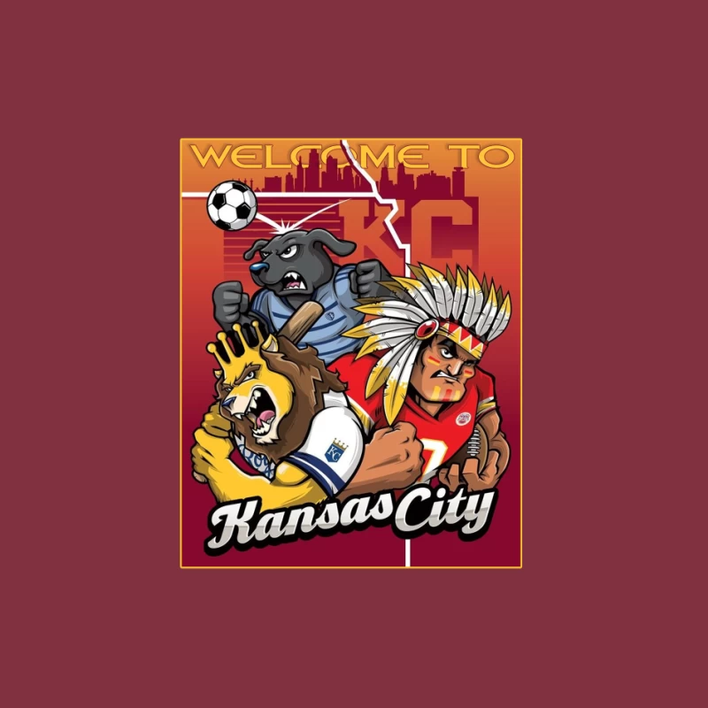 Kansas City Sports Mascots with City Skyline Illustration Pin