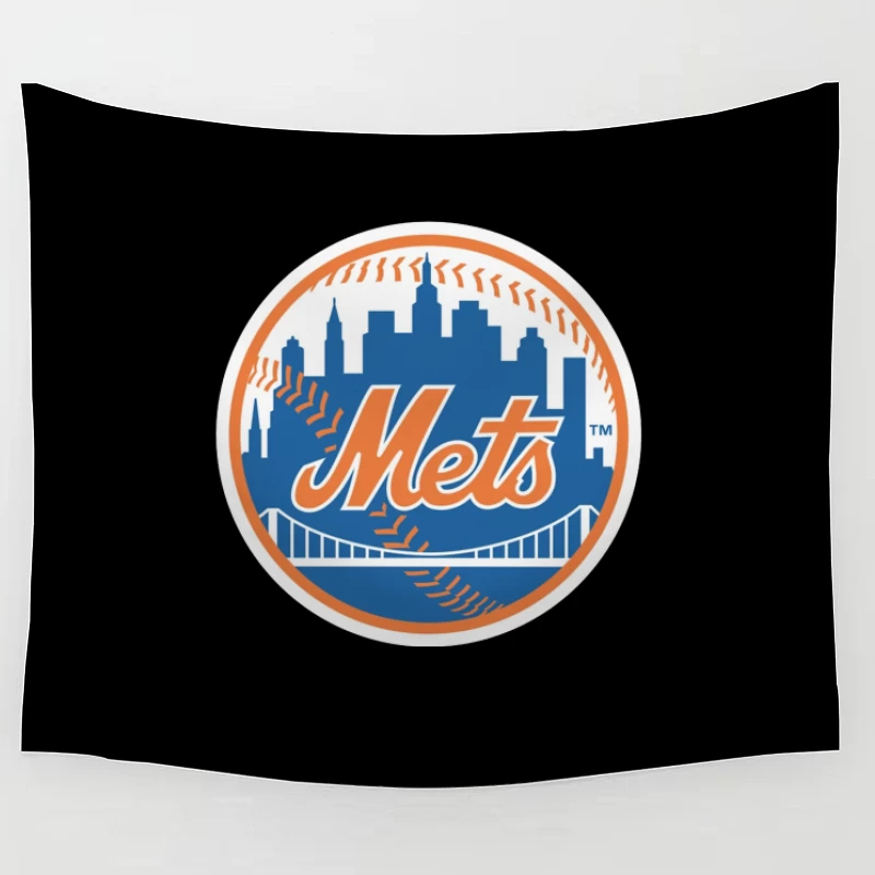 New York Mets MLB Baseball Team Logo with City Skyline Tapestry