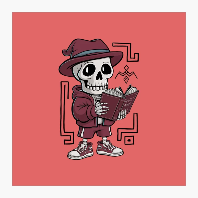 Cute Cartoon Skeleton Reading Book in Fedora and Sneakers Pin