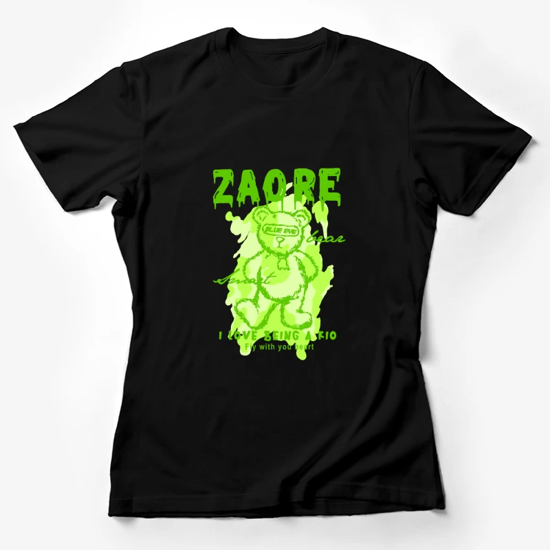 Playful Green Bear Graphic Design Female T-Shirt