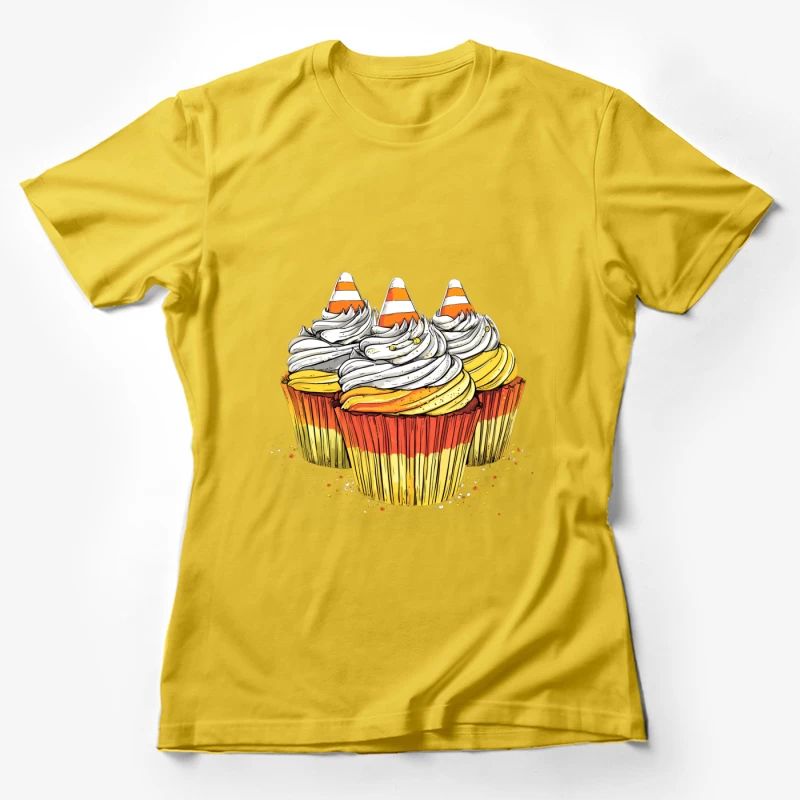 Festive Halloween Candy Corn Cupcakes Illustration Female T-Shirt