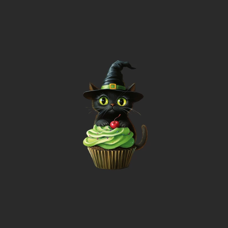 Spooky Sweet: Halloween Black Cat Cupcake with Witch Hat Baseball Cap