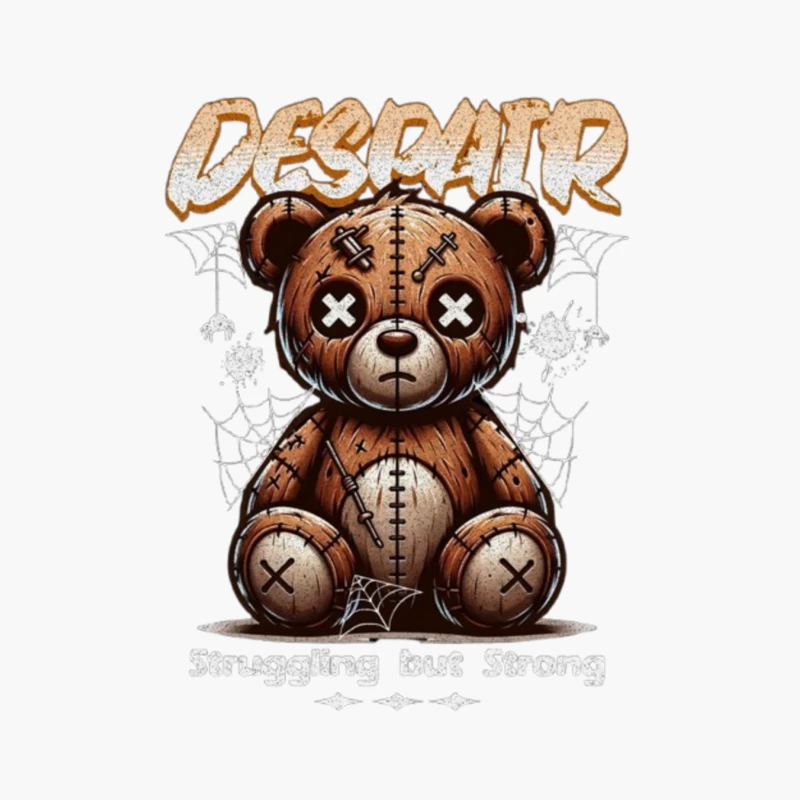 Gothic Stitched Teddy Bear with Despair Theme Cotton Tote Bag