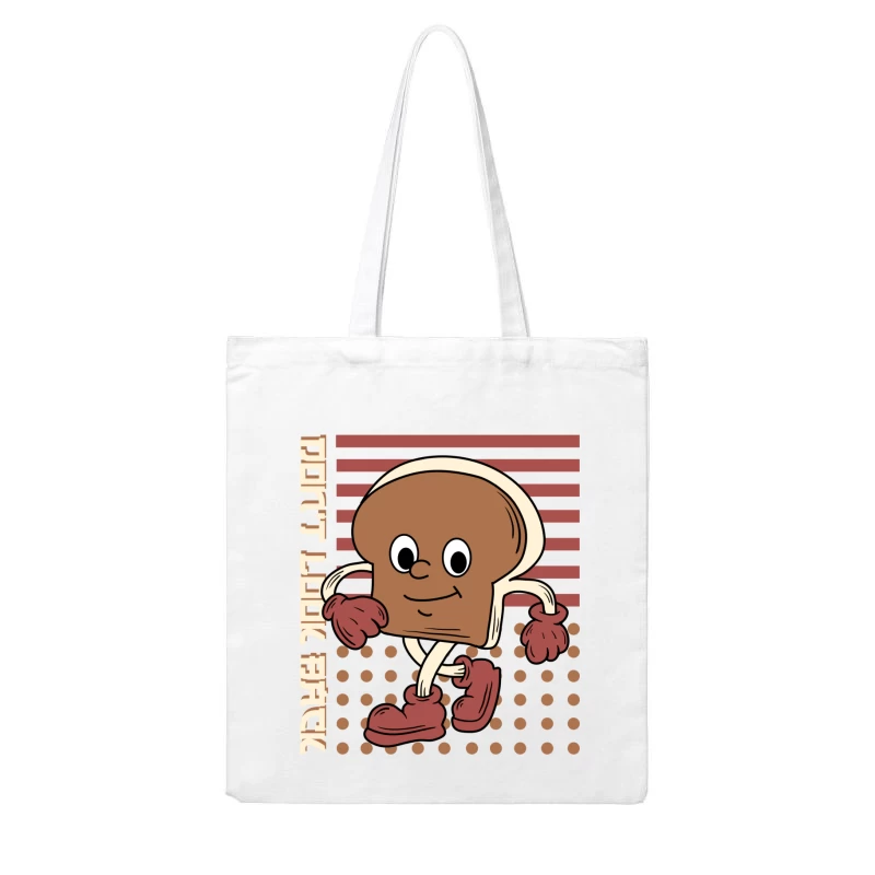 Cheerful Walking Bread Character Cotton Tote Bag