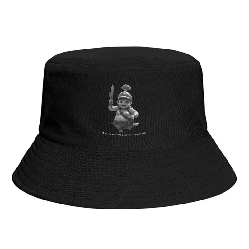 Adorable Chubby Warrior Character with Crown and Sword Bucket Hat