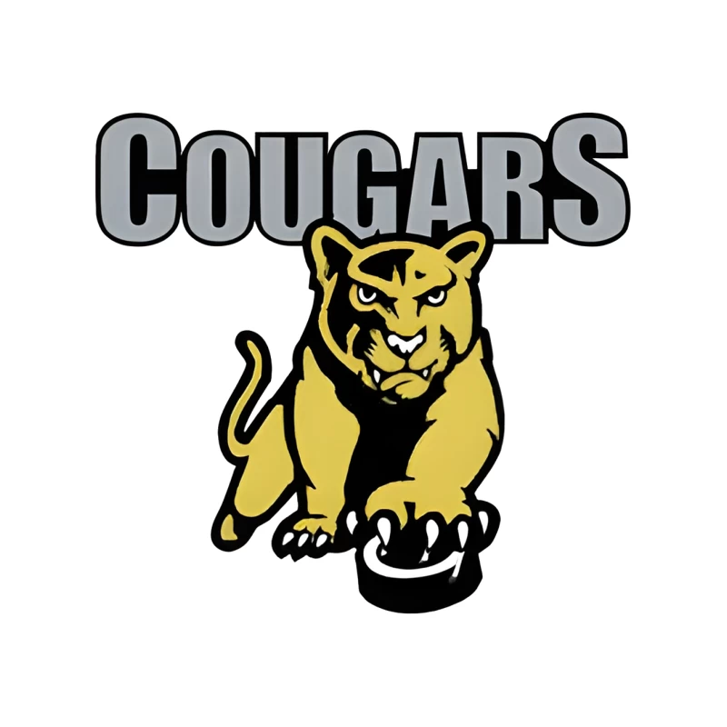 Fierce Yellow Cougar Sports Team Logo with Gray Text Tapestry