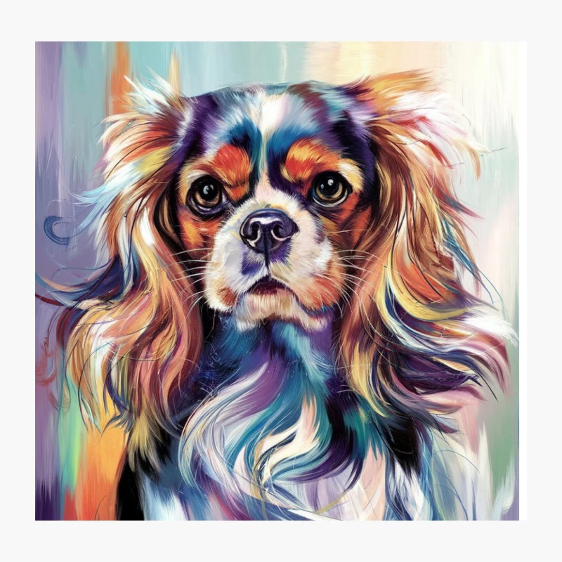 Vibrant Artistic Portrait of a Cavalier King Charles Spaniel Throw Pillow