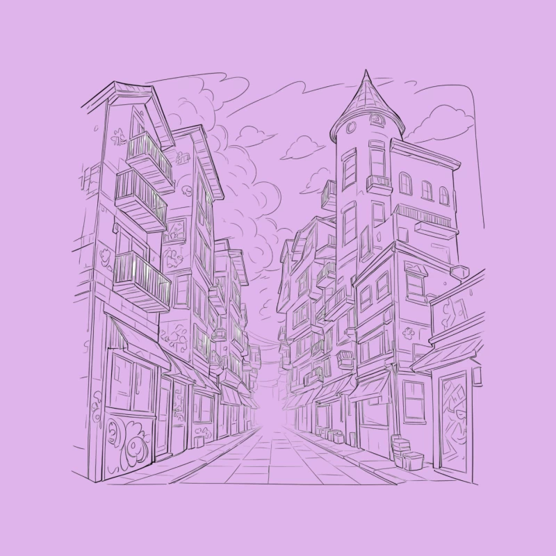 City Street Illustration Mouse Pad