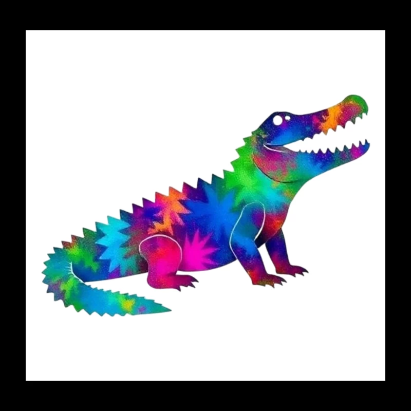 Rainbow Tie-Dye Dinosaur Digital Art Throw Pillow