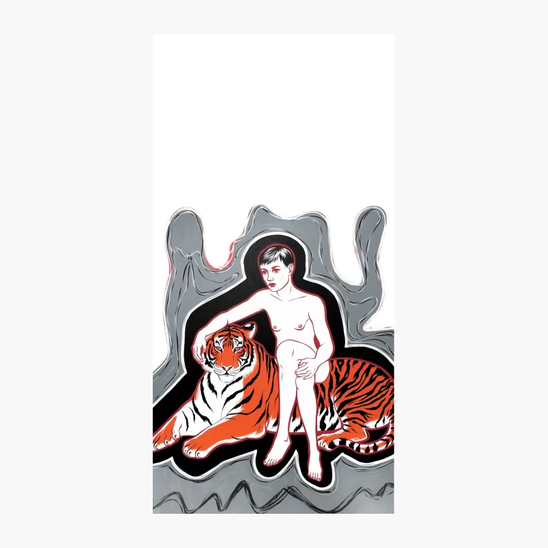 Surreal Illustration: Nude Figure with Tiger in Stark Contrast iPhone Case