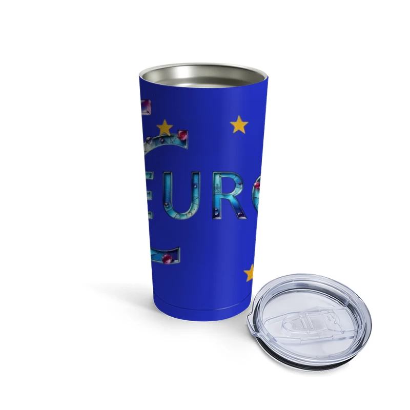 Decorative Crystal Euro Symbol with European Stars Travel Mug