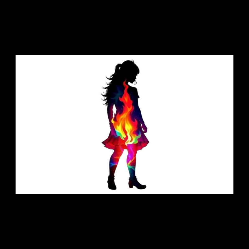 Vibrant Rainbow Fire Silhouette of Woman in Dress Travel Mug