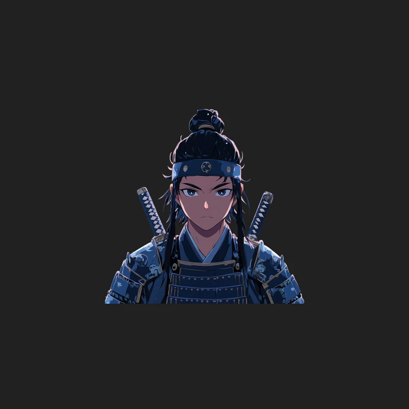 Fierce Anime Samurai in Blue Armor Bucket Hat