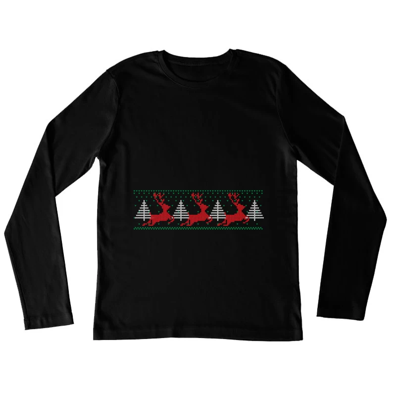 Motif de Noël avec rennes et arbres Femme Manches Longues T-Shirt
