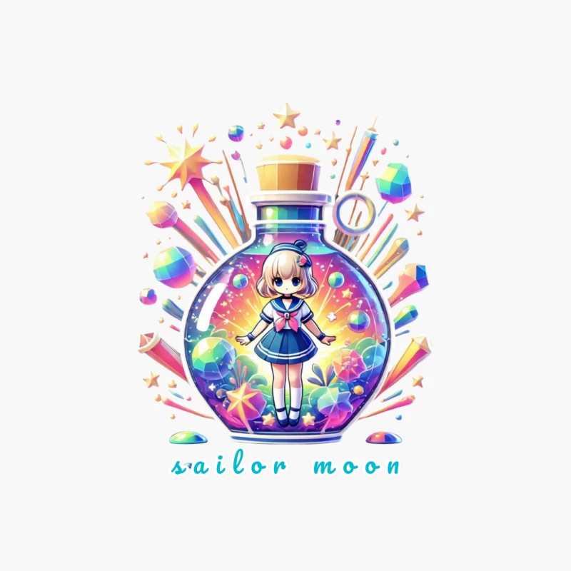 Magical Chibi Sailor in Rainbow Crystal Bottle Cotton Tote Bag