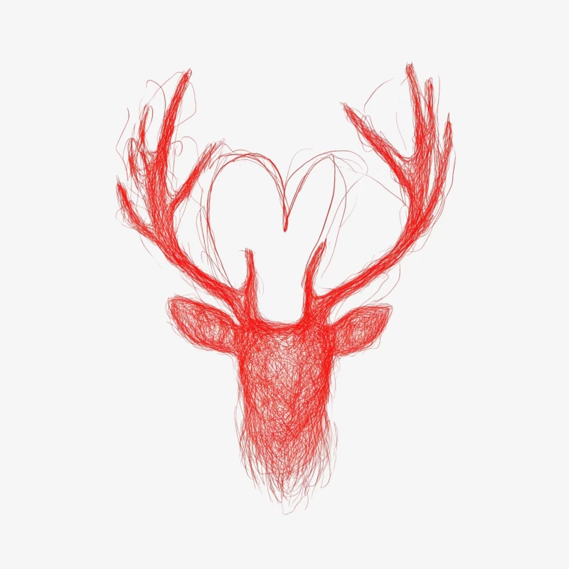 Red Sketched Deer Head with Antlers Female Pullover Sweatshirt