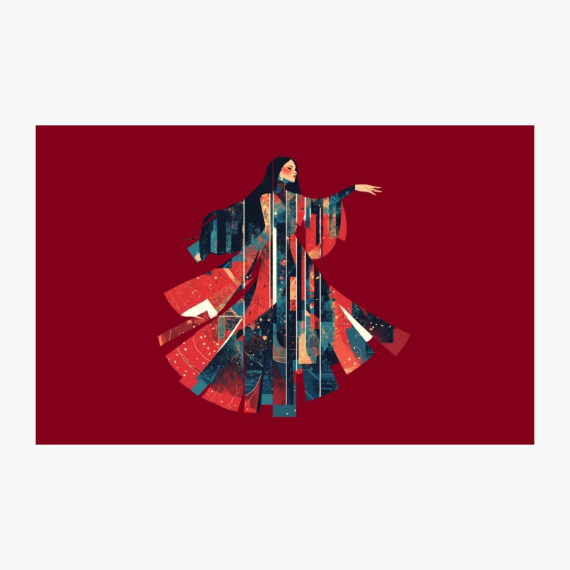 Vibrant Abstract Illustration of Dancing Woman in Cultural Attire Travel Mug