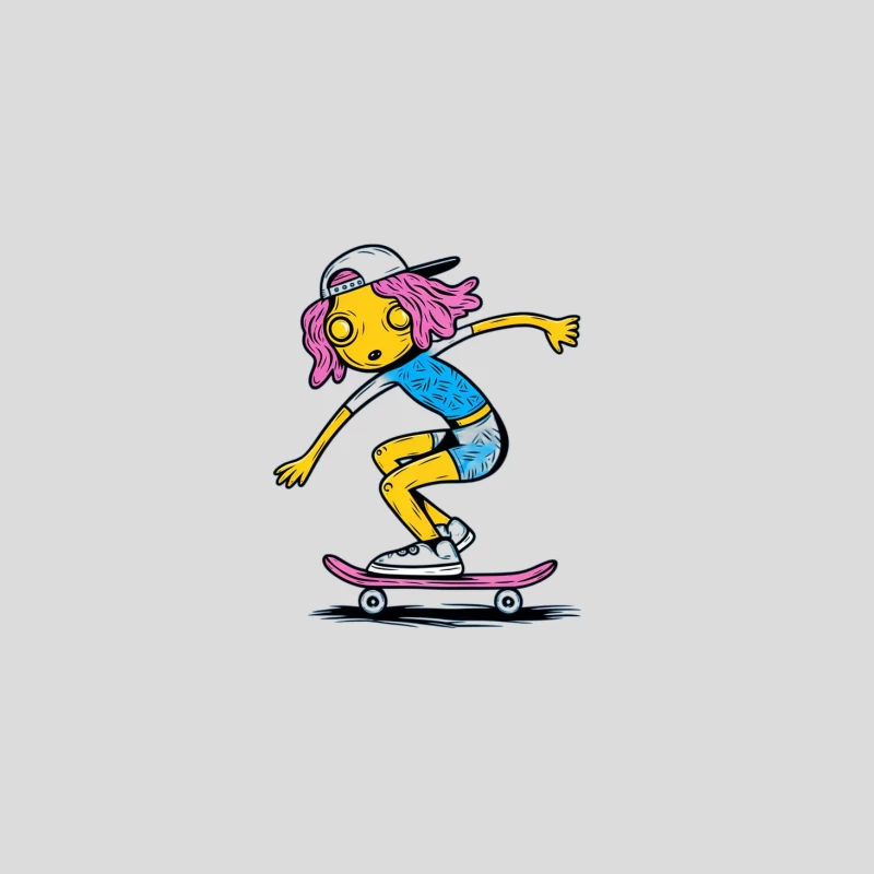 Vibrant Cartoon Skateboarder with Pink Hair Baseball Cap