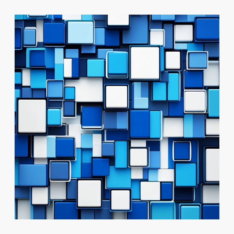 Abstract Blue and White Geometric Square Pattern Pin
