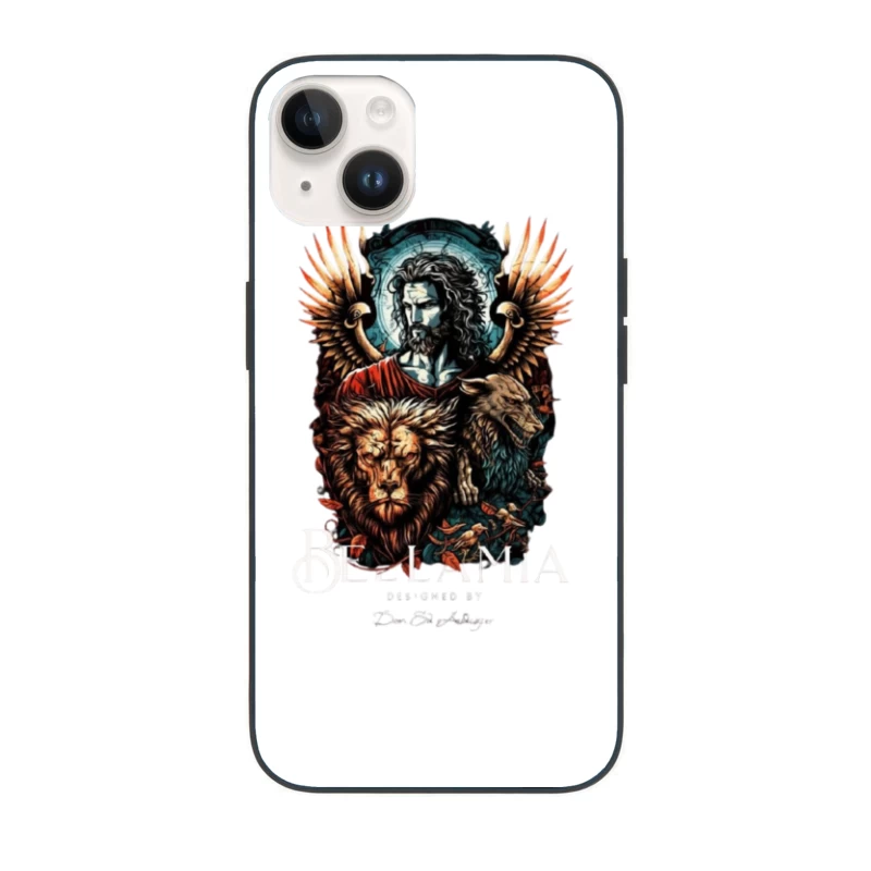 Mystical Religious Gothic Art with Lion and Angel Wings iPhone Case