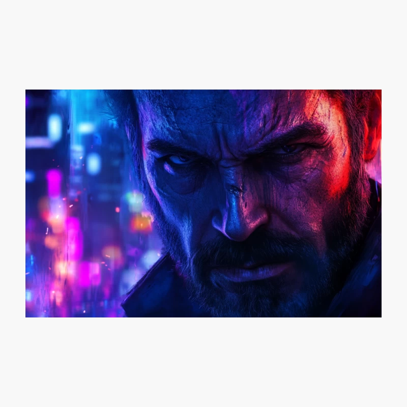 Intense Cyberpunk Portrait in Neon-Lit Futuristic World Travel Mug