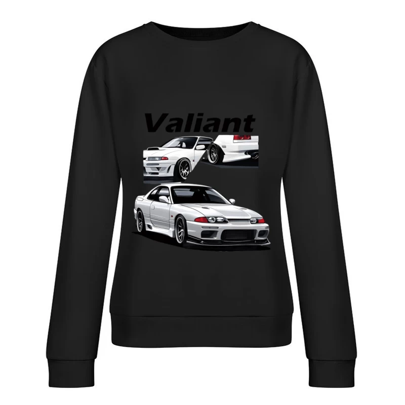 Illustration eines weißen Sportwagens namens Valiant Damen Pullover Sweatshirt