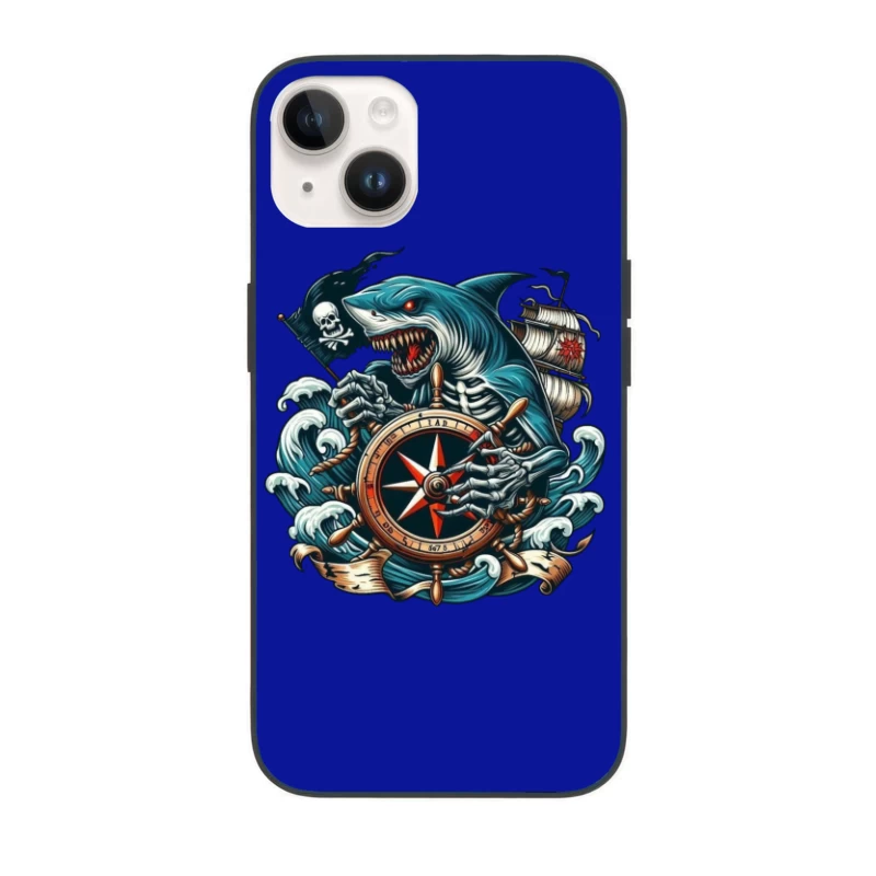 Pirate Shark with Compass and Ship iPhone Case