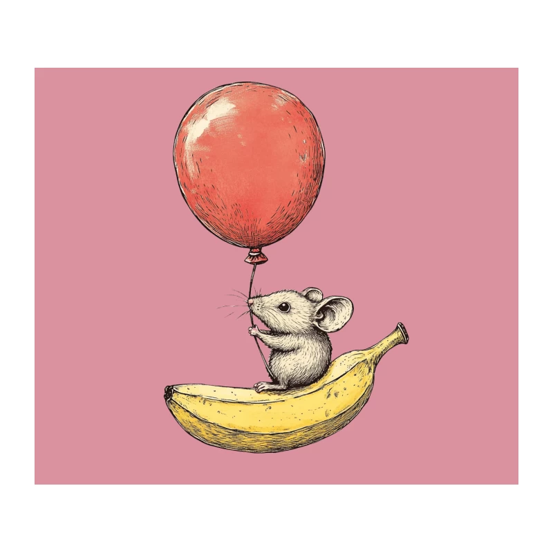 Whimsical Mouse's Balloon Ride on a Banana Tapestry