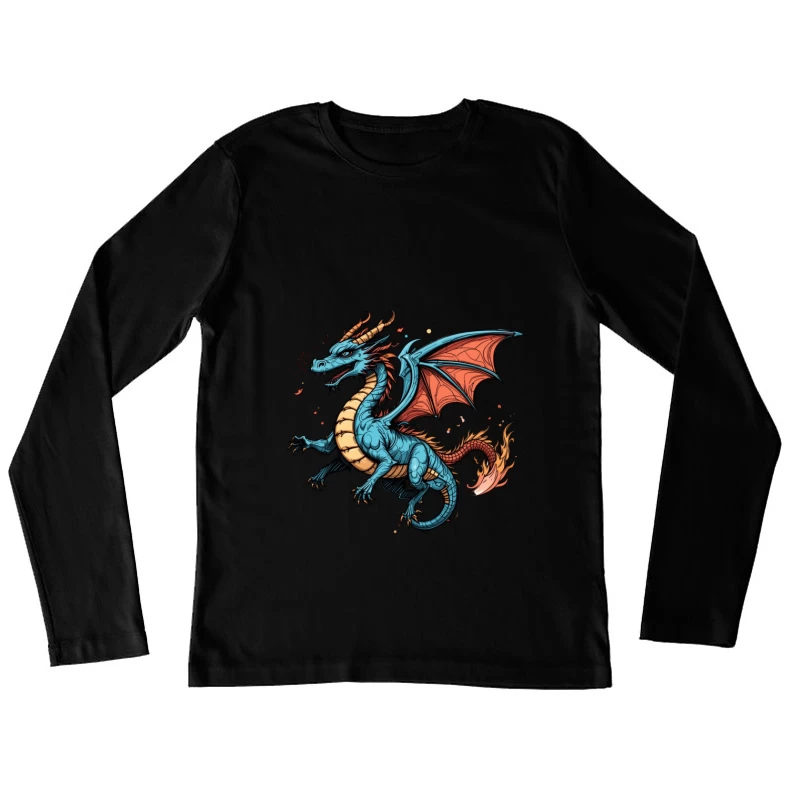 Colorful Blue Dragon Illustration Female Long Sleeve T-Shirt