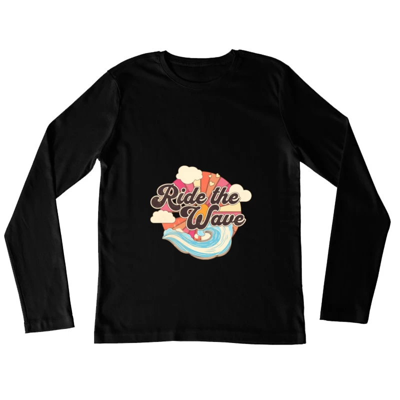 Surfe la Vague: Graphique Vintage avec Couleurs et Nuages Femme Manches Longues T-Shirt