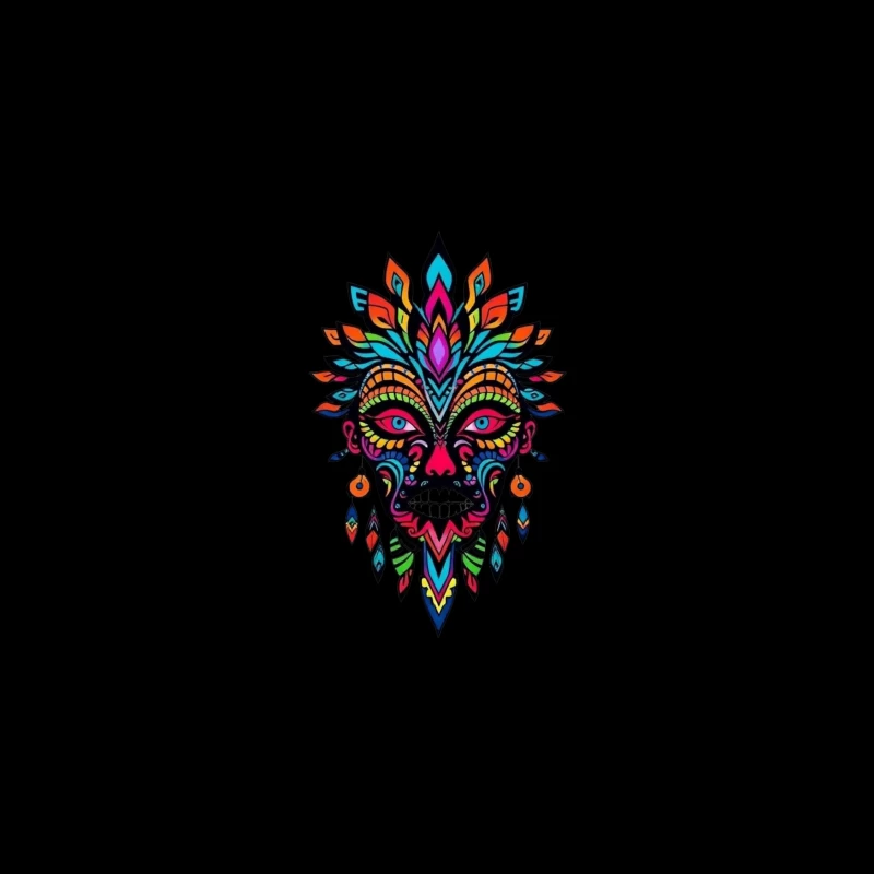 Colorful Tribal Mask Illustration Desk Mat