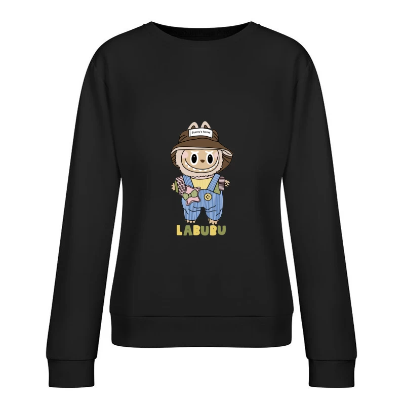 Niedlicher Labubu-Charakter mit Overall und Hut Damen Pullover Sweatshirt