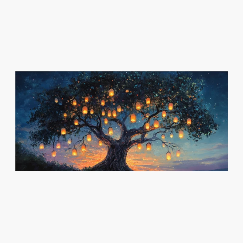 Magical Tree of Glowing Lanterns Reflected in Tranquil Waters Coffee Mug