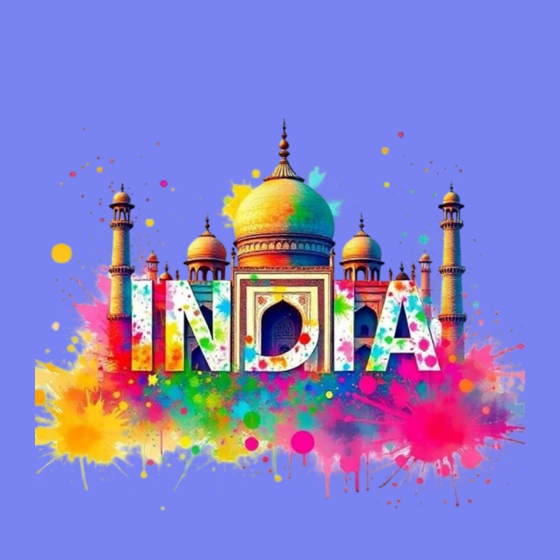 Vibrant Watercolor India Typography with Taj Mahal Silhouette Pin