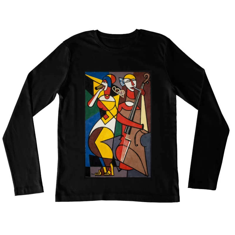 Abstract Jazz Duo Performance in Cubist Style Female Long Sleeve T-Shirt