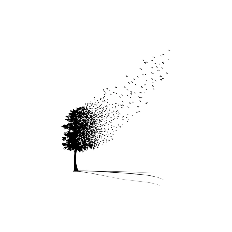 Tree Silhouette Transforming into Flying Birds Tapestry