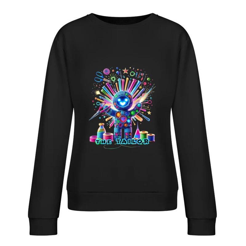 The Magical Sewing Robot: A Colorful Crafting Fantasy Female Pullover Sweatshirt