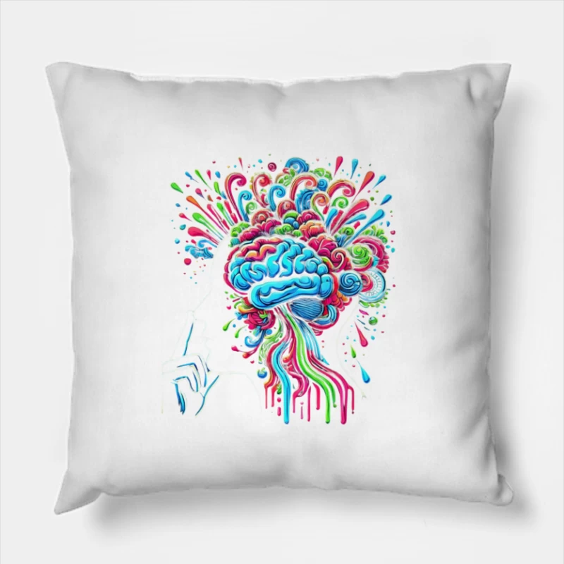 Psychedelic Brain Explosion in Vibrant Colors Throw Pillow