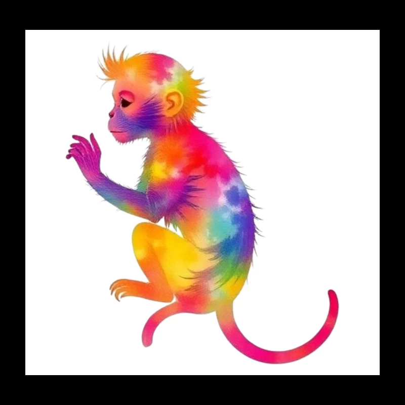 Rainbow Gradient Monkey Art Throw Pillow