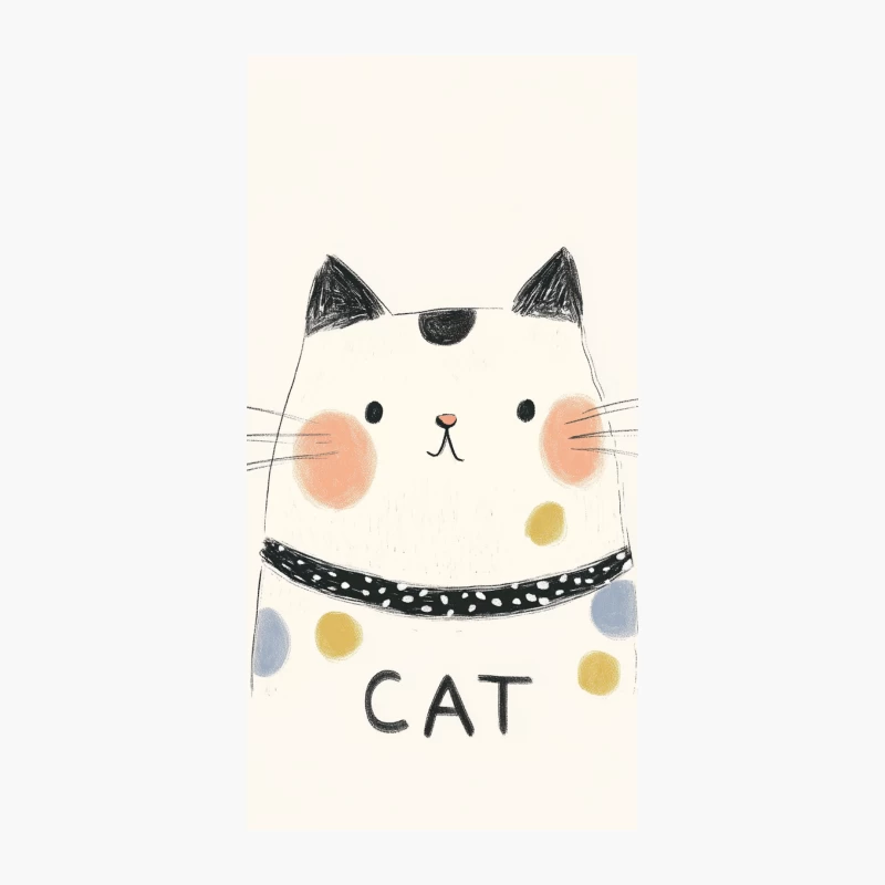 Whimsical Minimalist Cat Illustration with Polka Dots iPhone Case