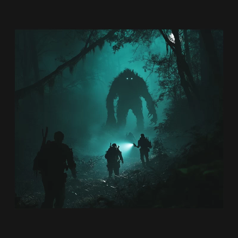 Mysterious Encounter: Soldiers Face Eerie Forest Monster Mouse Pad