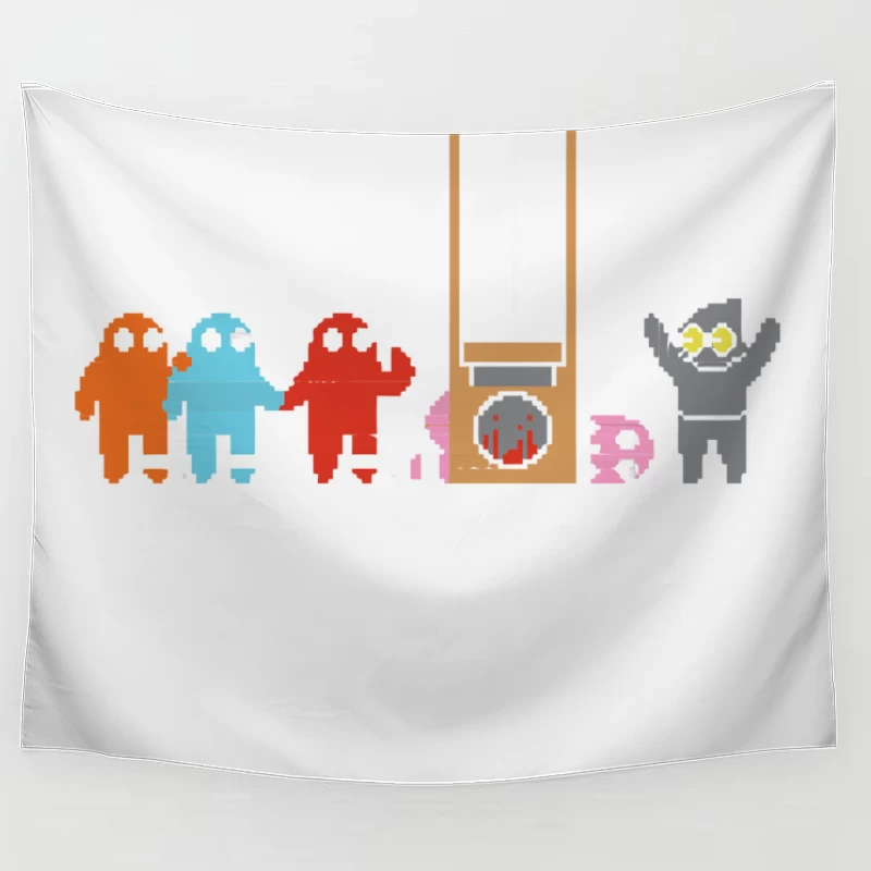 Pixelated Among Us Characters in Retro Gaming Style Tapestry