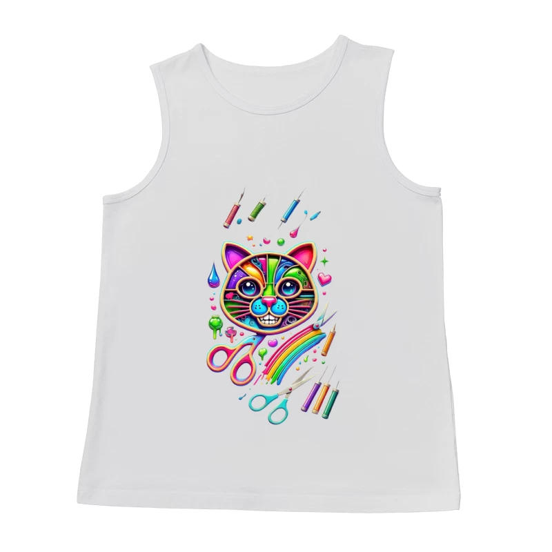 Rainbow Pop Art Cat with Creative Art Supplies Male Tank Top